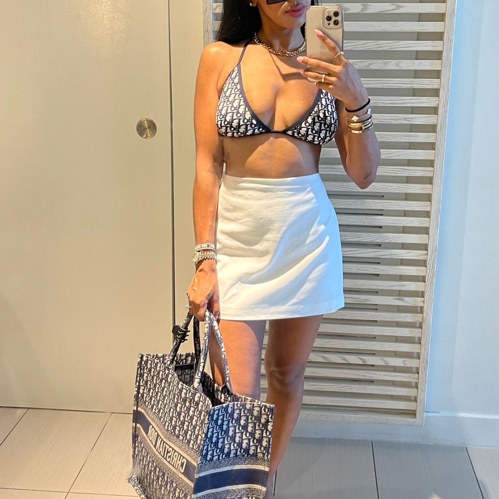 Authentic Blue Dior Oblique Technical Fabric Bikini Top & Bottom